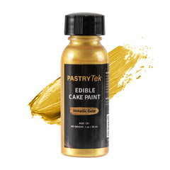 Pastry Tek 1 oz Metallic Gold Edible Food Coloring / Cake Paint - with Brush - 1 count box