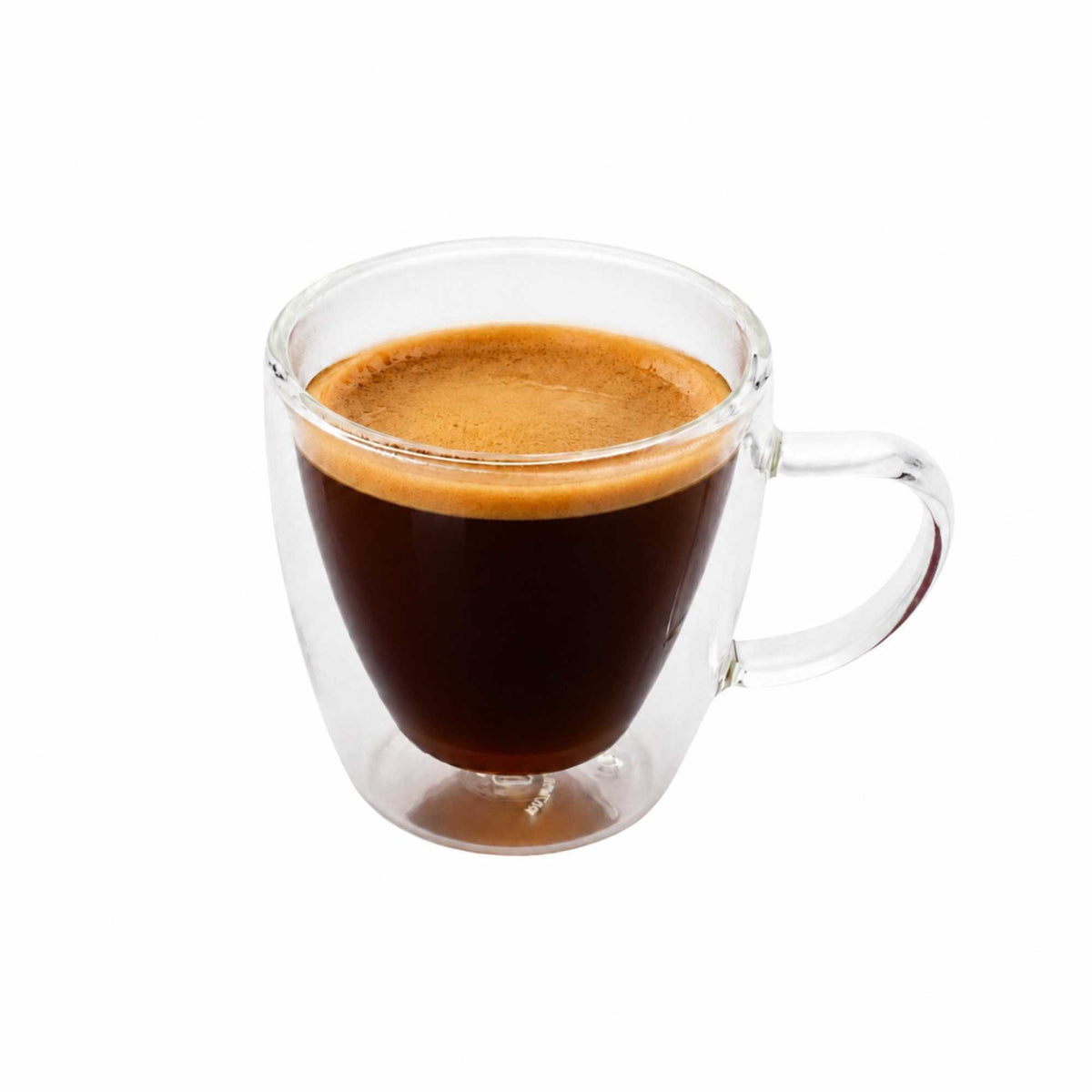 Forma Professional 3 oz Round Glass Espresso Cup - Double Wall, with Handle - 2 1/2" x 2 1/2" x 2 1/2" - 10 count box