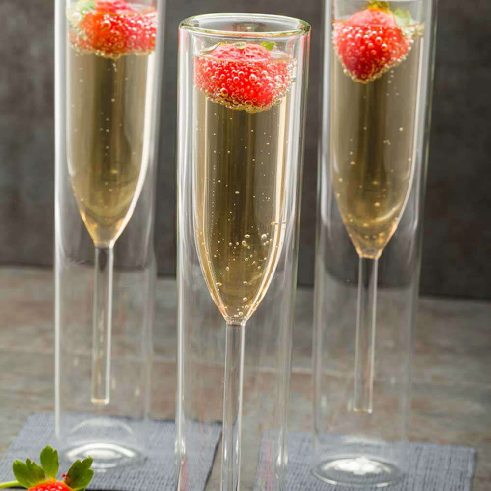 Forma Professional 4 oz Round Glass Champagne Flute - Double Wall - 2" x 2" x 9 1/4" - 10 count box