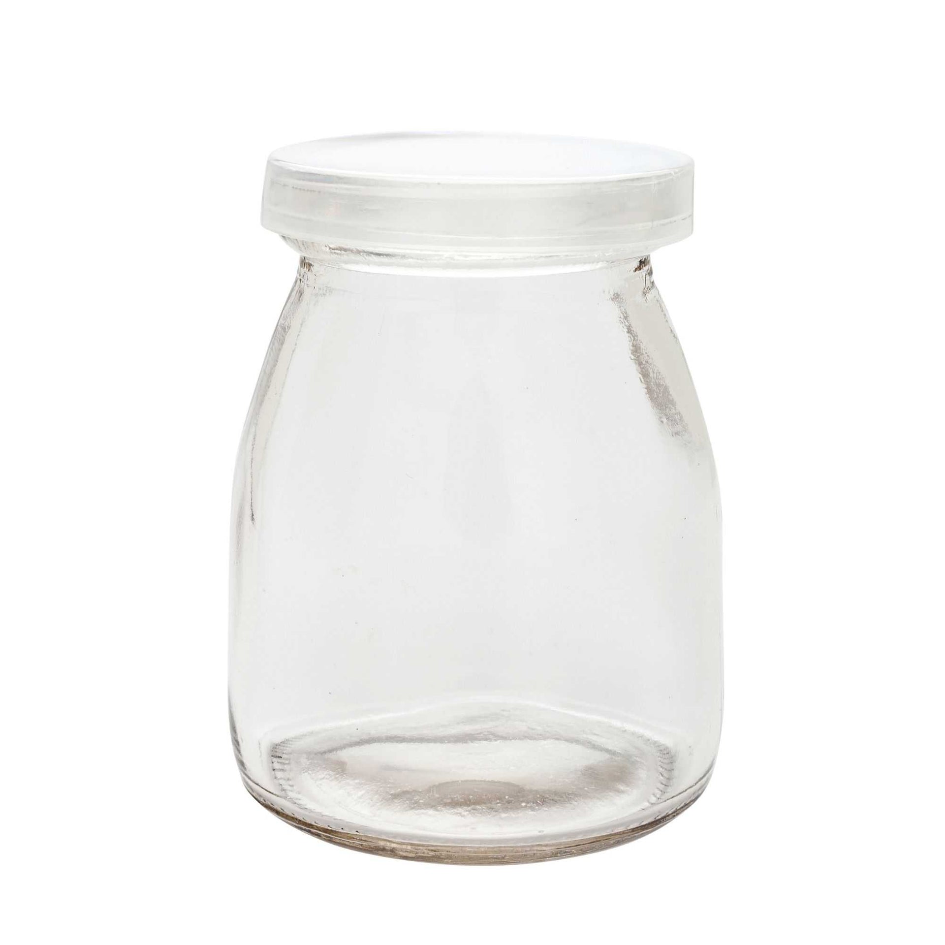 Vetri 5 oz Round Nostalgic Milk and Yogurt Glass - with Plastic Lid - 2 1/2" x 2 1/2" x 3 1/4" - 100 count box