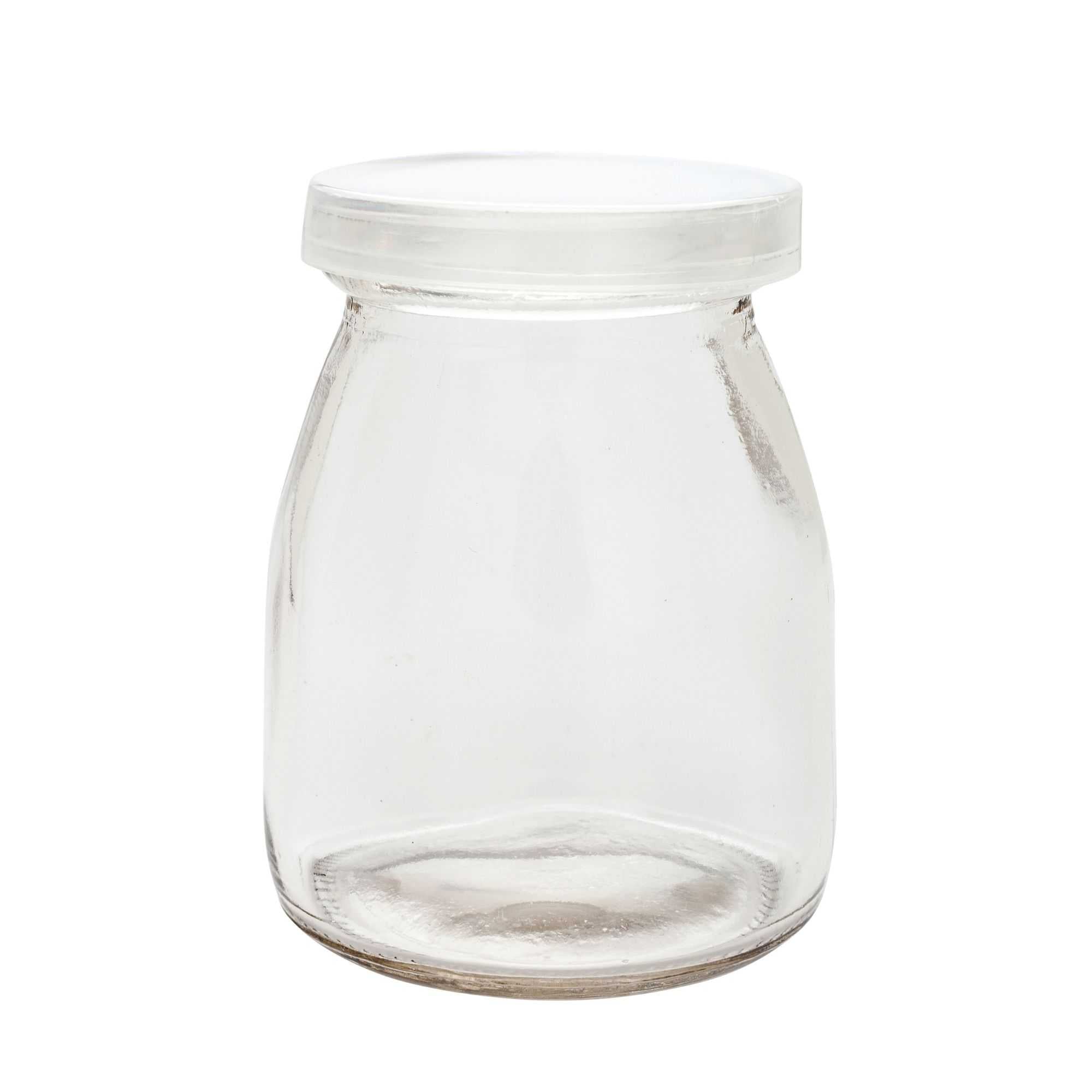 Vetri 5 oz Round Nostalgic Milk and Yogurt Glass - with Plastic Lid - 2 1/2" x 2 1/2" x 3 1/4" - 100 count box