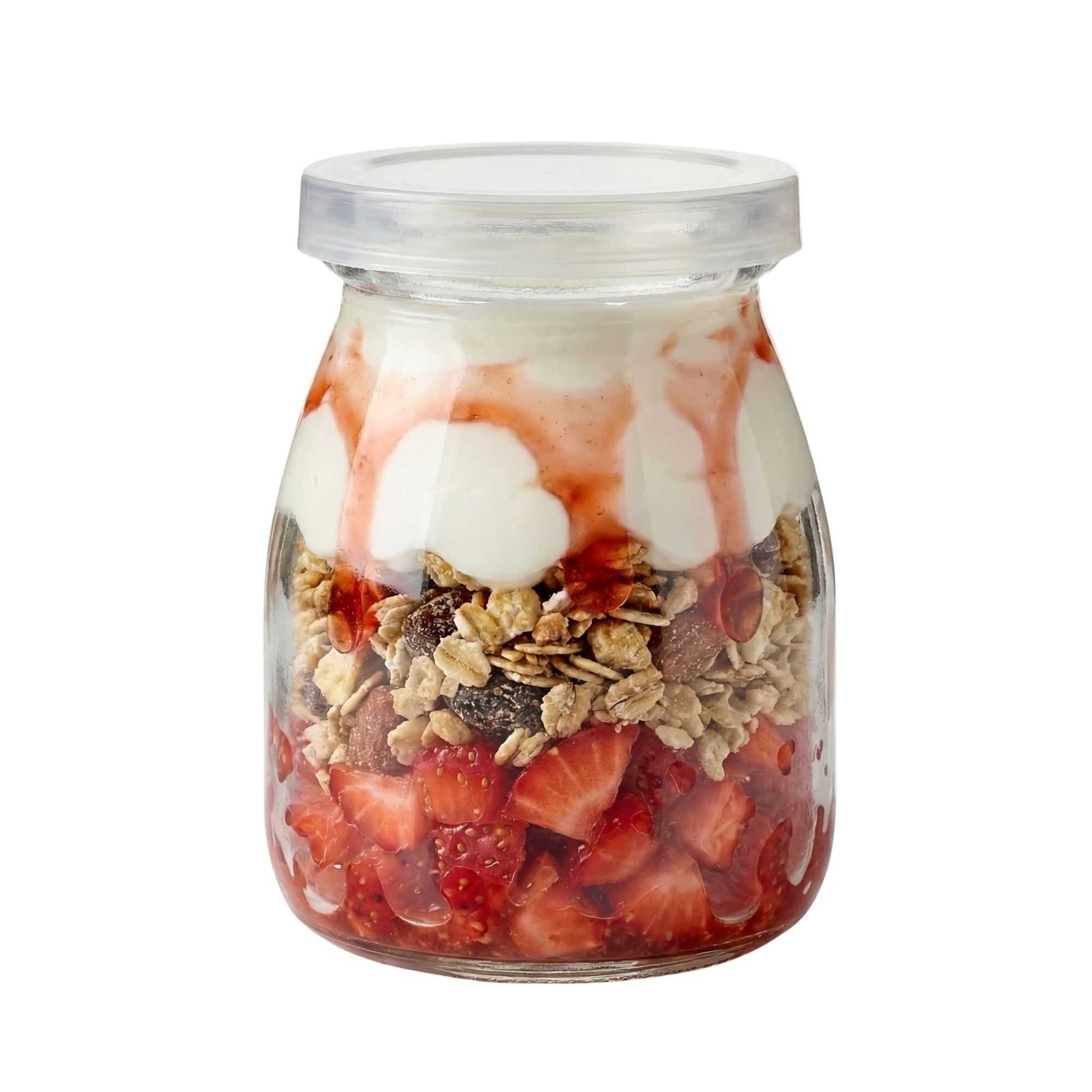Vetri 5 oz Round Nostalgic Milk and Yogurt Glass - with Plastic Lid - 2 1/2" x 2 1/2" x 3 1/4" - 100 count box