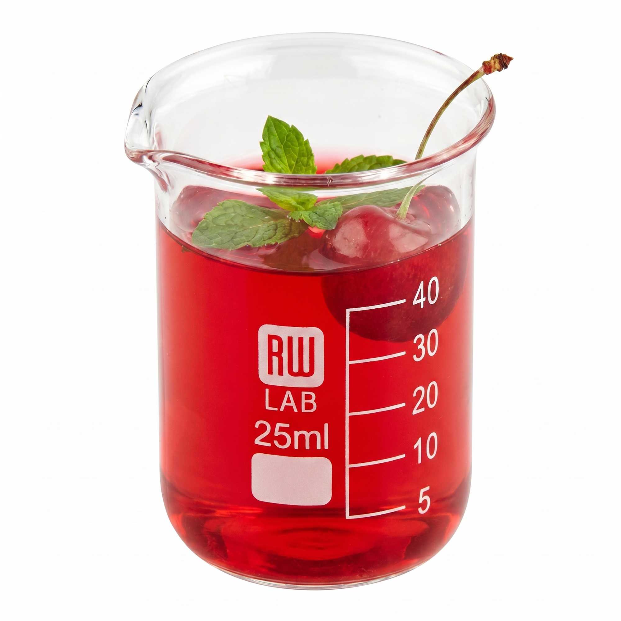 RW Lab 25 mL Glass Beaker - Borosilicate - 1 1/2" x 1 3/4" x 2" - 10 count box