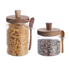 Vetri Glass 2-Piece Storage Jar Set - with Acacia Lid and Spoon - 8