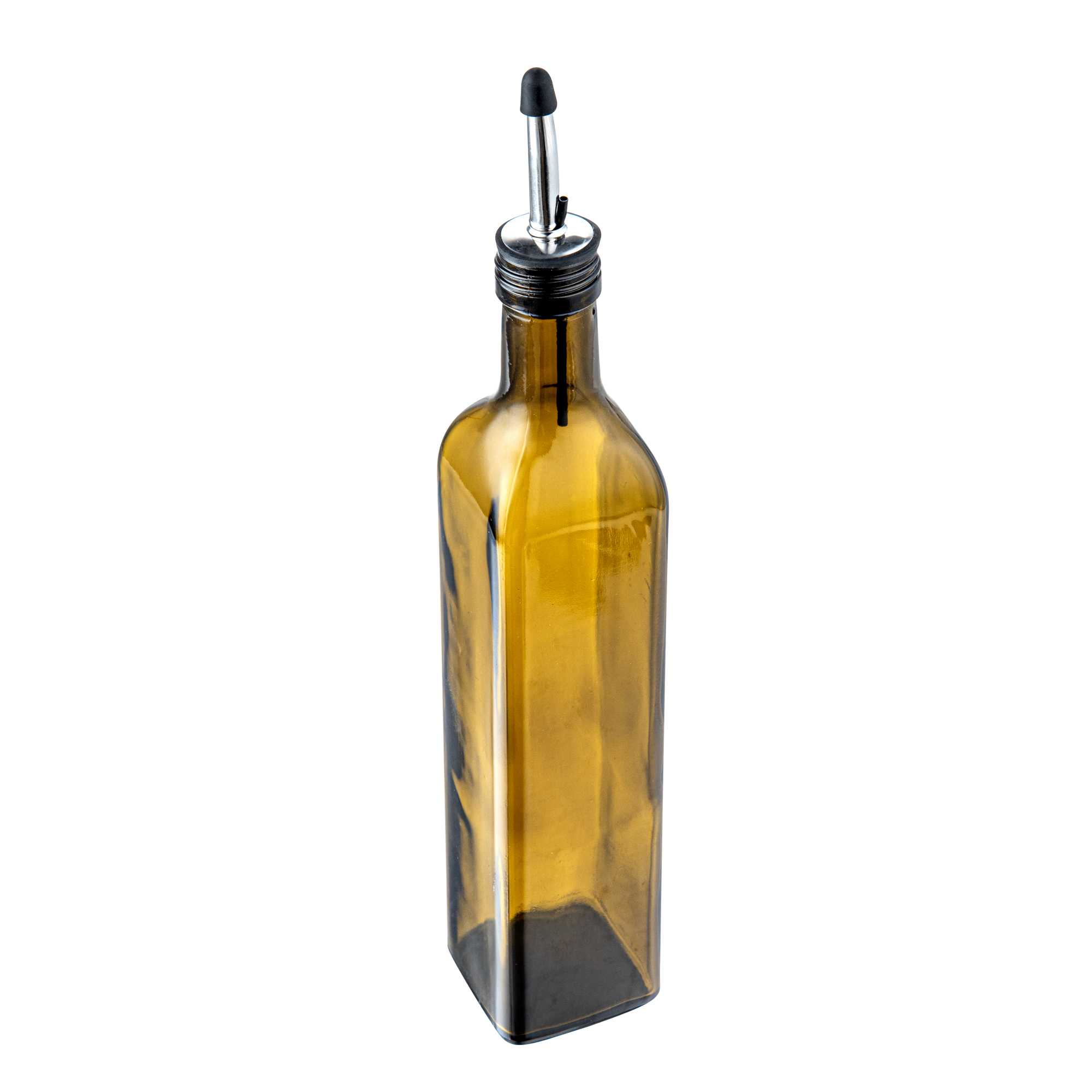Chef 101 17 oz Amber Glass Olive Oil Dispenser - with Stainless Steel Pourers, Funnel Kit - 3 1/4" x 3 1/4" x 12 1/4" - 1 count box