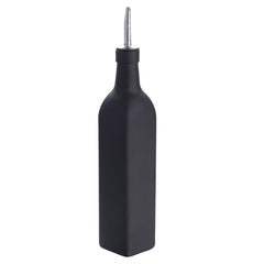 RW Base 17 oz Black Glass Olive Oil Dispenser - with Stainless Steel Pourer - 2 1/4