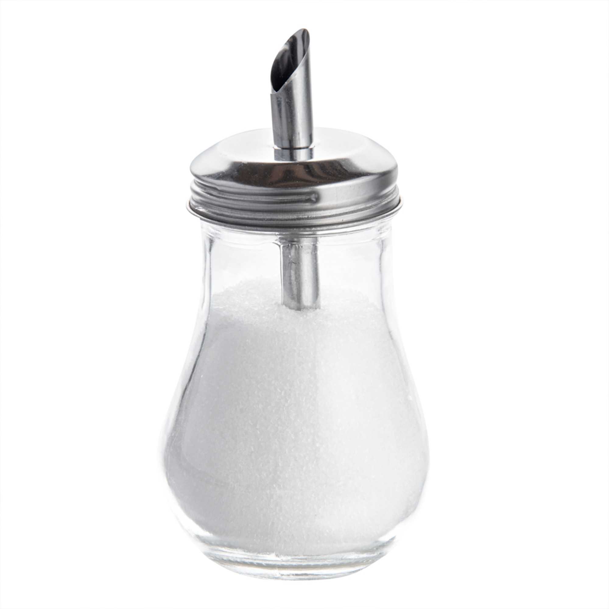 Chef 101 6 oz Glass Sauce / Sugar Pourer - with Spout Lid - 2 3/4" x 2 3/4" x 5 1/4" - 1 count box