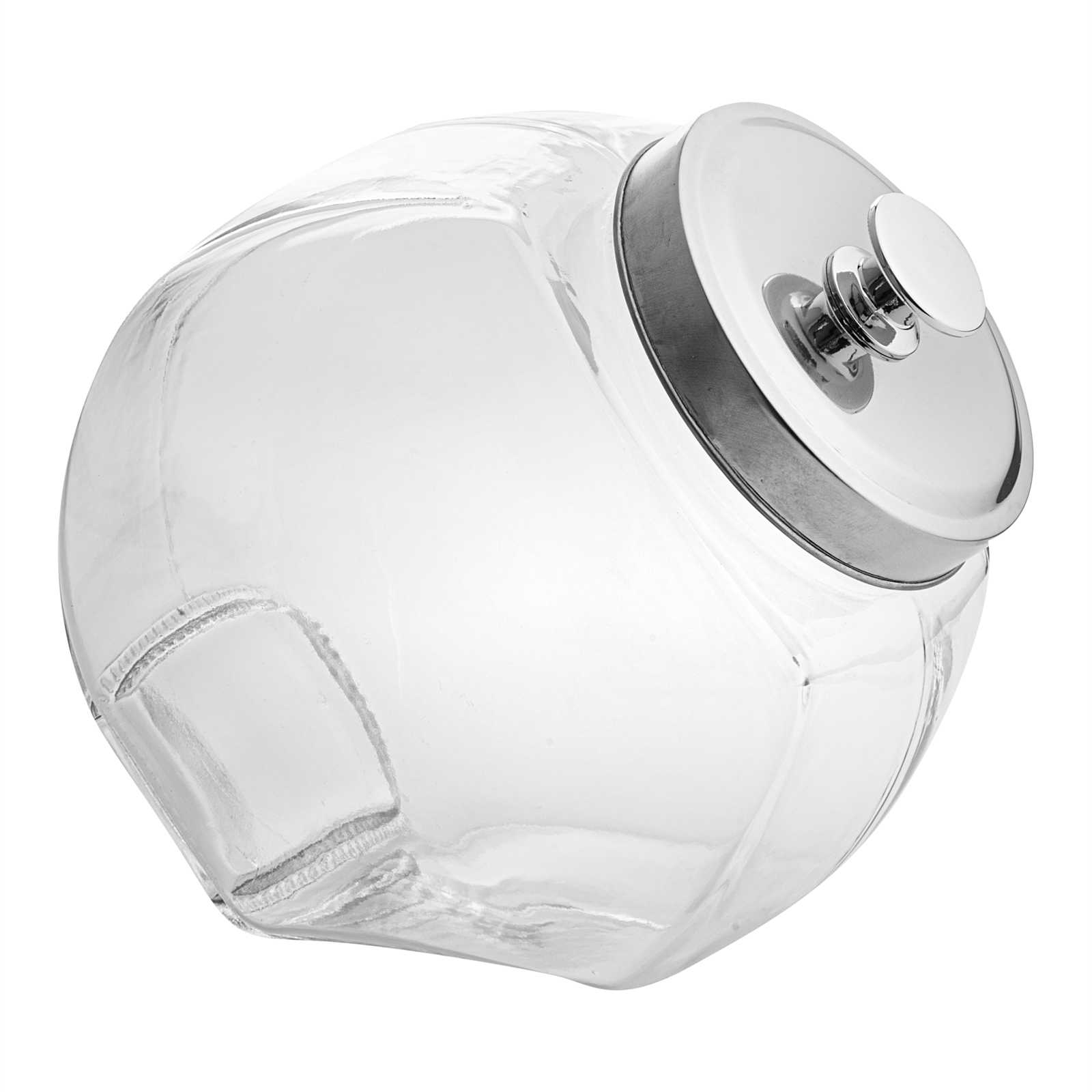 Vetri 0.5 gal Glass Penny Jar - with Chrome Lid - 4" x 4" x 7 1/2" - 6 count box