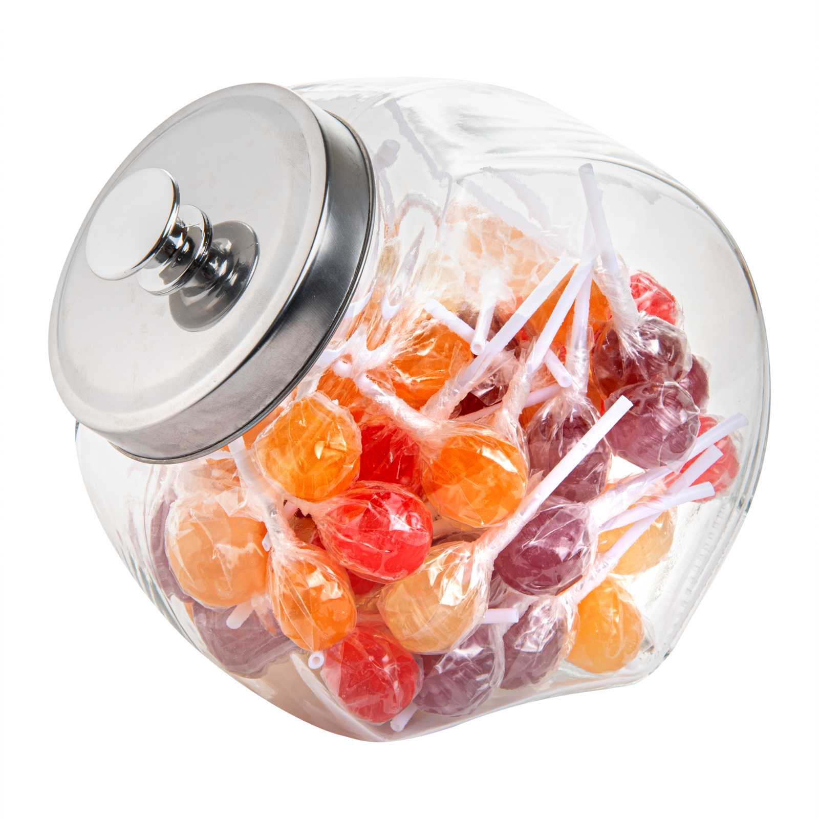 Vetri 0.5 gal Glass Penny Jar - with Chrome Lid - 4" x 4" x 7 1/2" - 6 count box