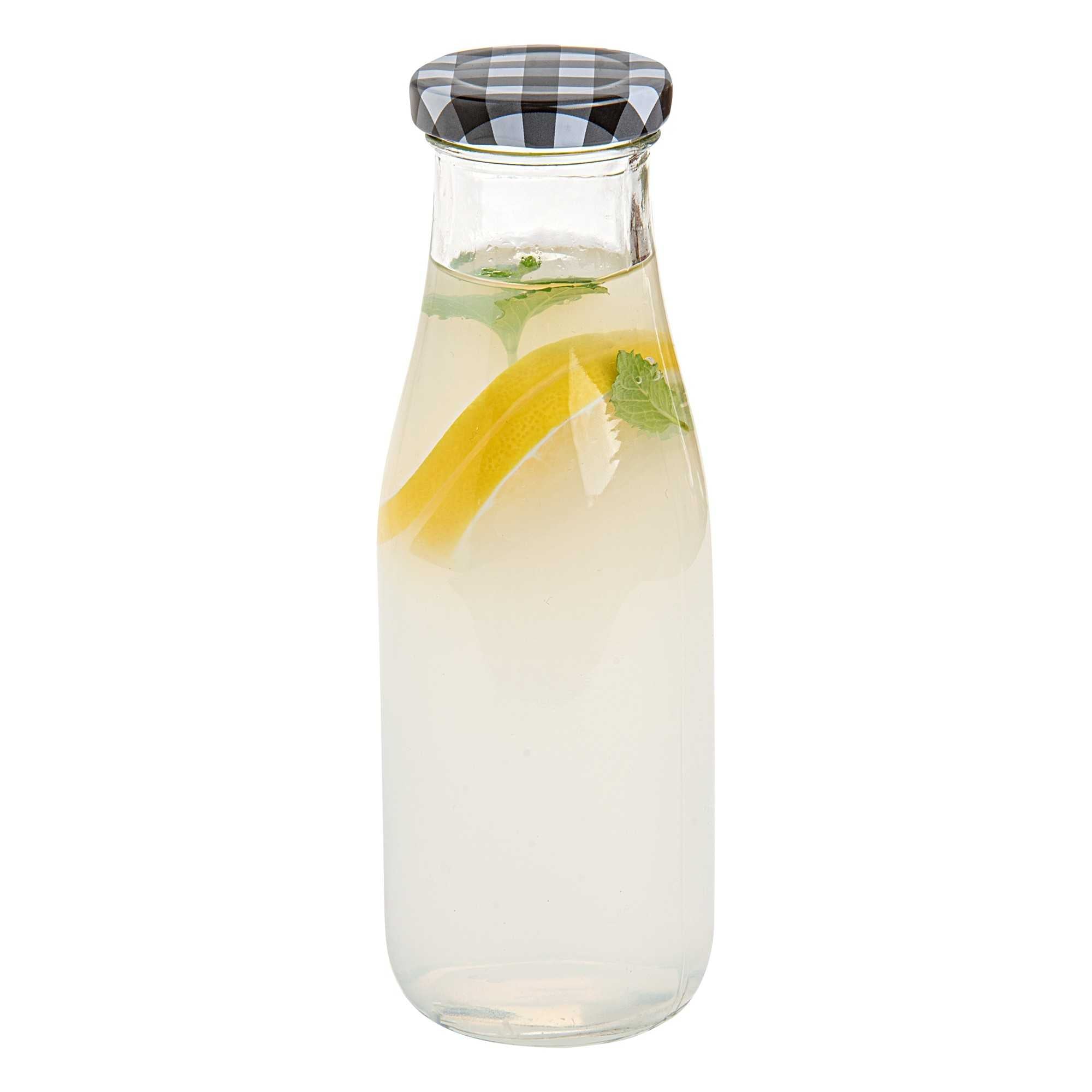 French Countryside 15 oz Glass Bottle - with Black Plaid Lid - 2 1/2" x 2 1/2" x 7 1/2" - 10 count box