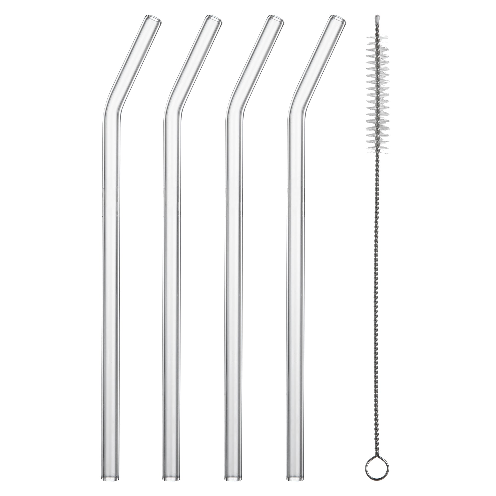Forma Professional Clear Bent Glass Straw - Borosilicate, with Brush - 7 3/4'' - 100 count box