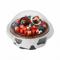 Pastry Tek 2 oz Round Cow Lines Aluminum Baking Cup - with Plastic Dome Lid - 2 3/4