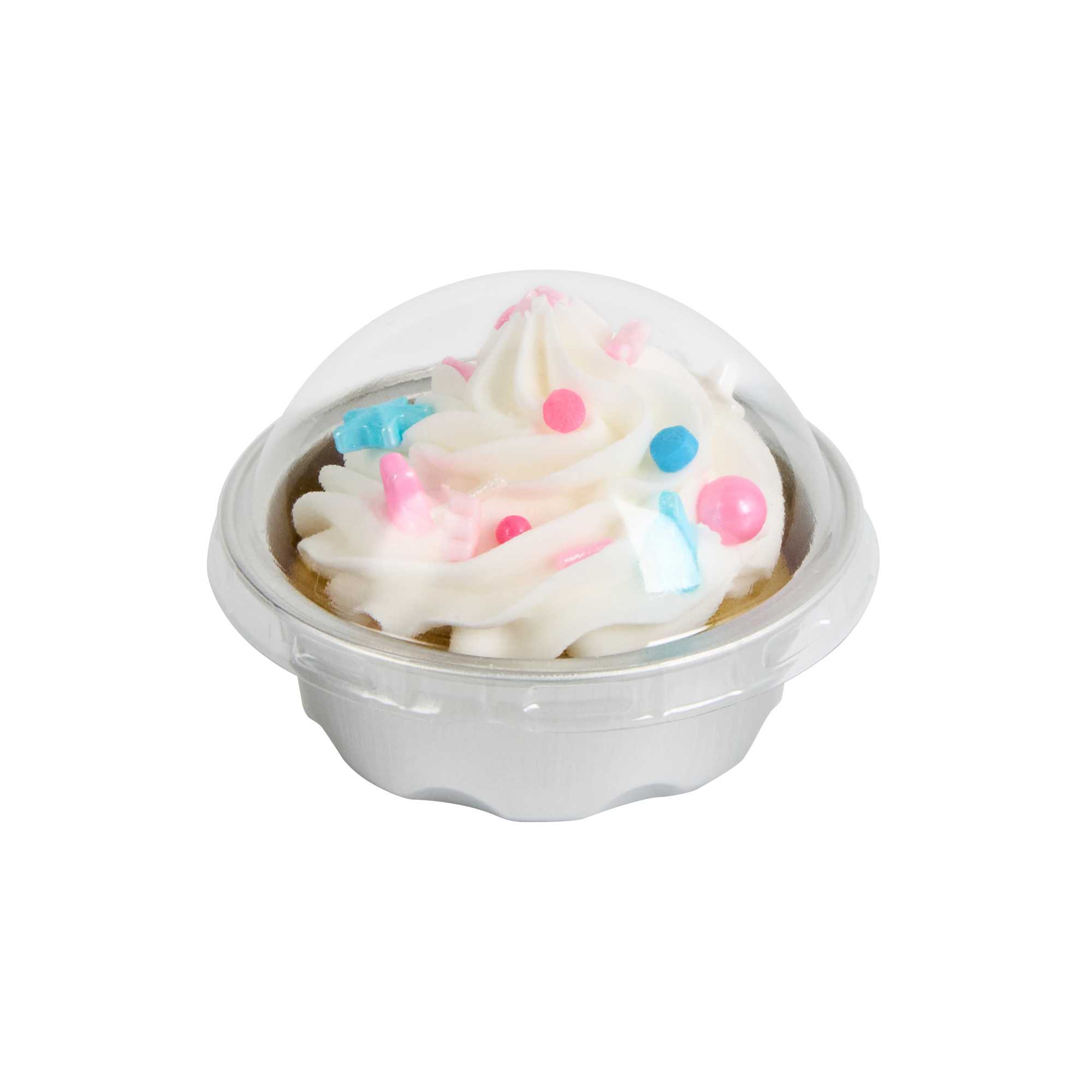 Pastry Tek 2 oz Round Silver Aluminum Baking Cup - with Plastic Dome Lid - 2 3/4" x 2 3/4" x 1" - 100 count box