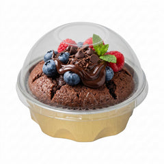 Pastry Tek 3 oz Round Gold Aluminum Baking Cup - with Plastic Dome Lid - 3 1/4