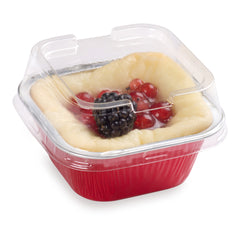 3 oz Square Red Aluminum Quadro Baking Cup - with Plastic Dome Lid - 3