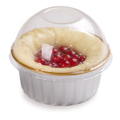 4 oz Round Silver Aluminum Baking Cup - Inner Gold, with Plastic Dome Lid - 3 1/4