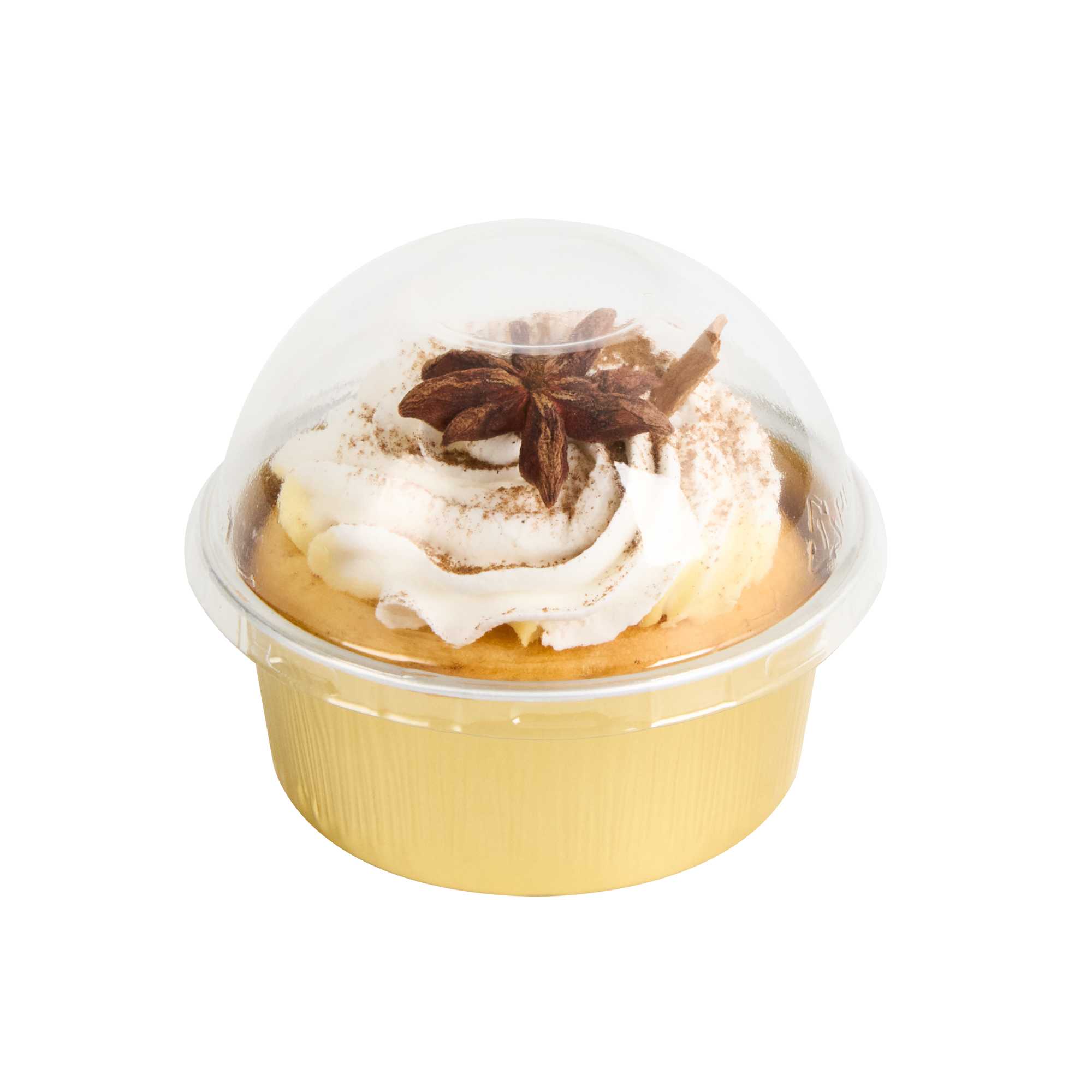Pastry Tek 4 oz Round Gold Aluminum Baking Cup - with Plastic Dome Lid - 3 1/4" x 3 1/4" x 1 1/2" - 100 count box