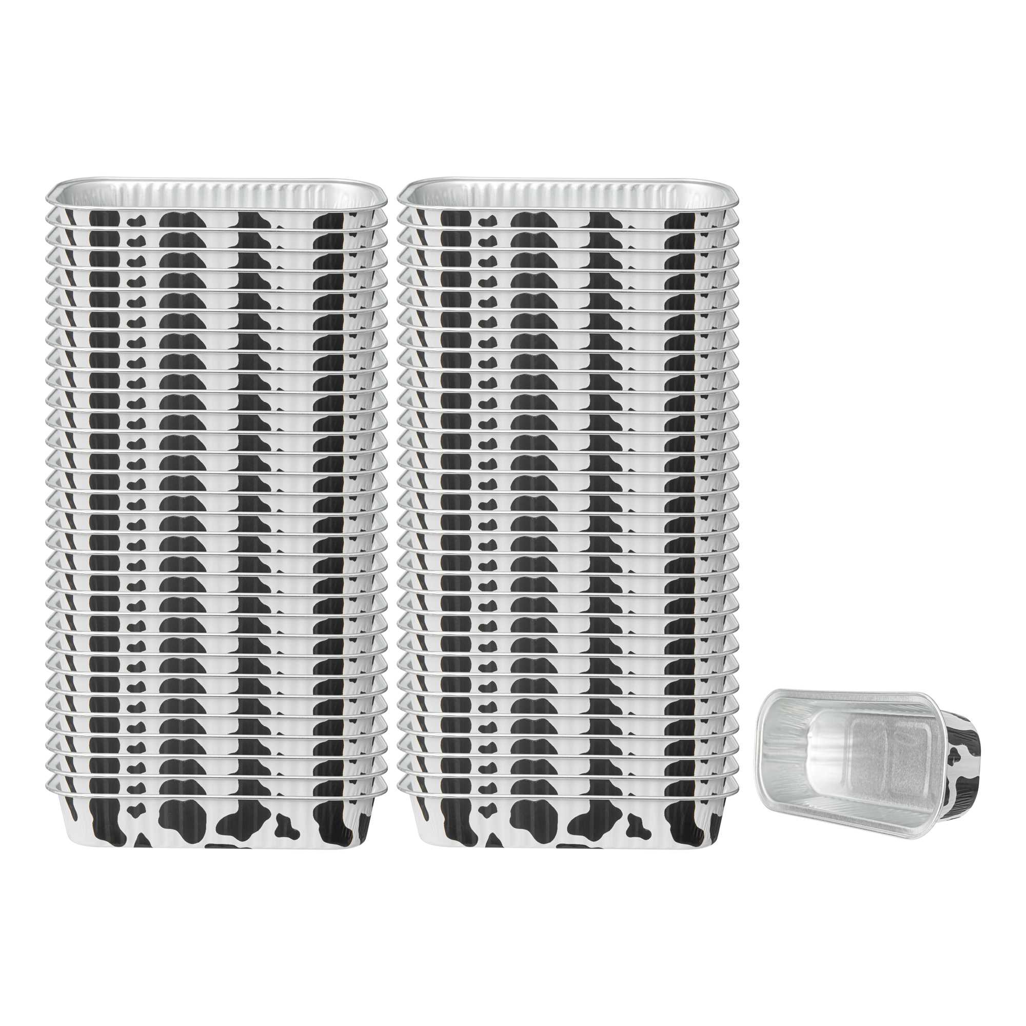 7 oz Rectangle Cow Lines Aluminum Baking Loaf Pan - with Plastic Dome Lid - 6 1/2" x 2 1/2" x 1 1/4" - 100 count box