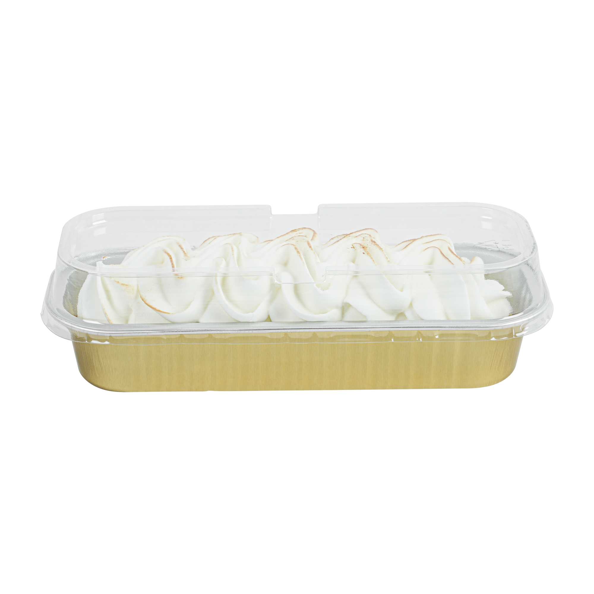 7 oz Rectangle Gold Aluminum Baking Loaf Pan - with Plastic Dome Lid - 6 1/2" x 2 1/2" x 1 1/4" - 100 count box