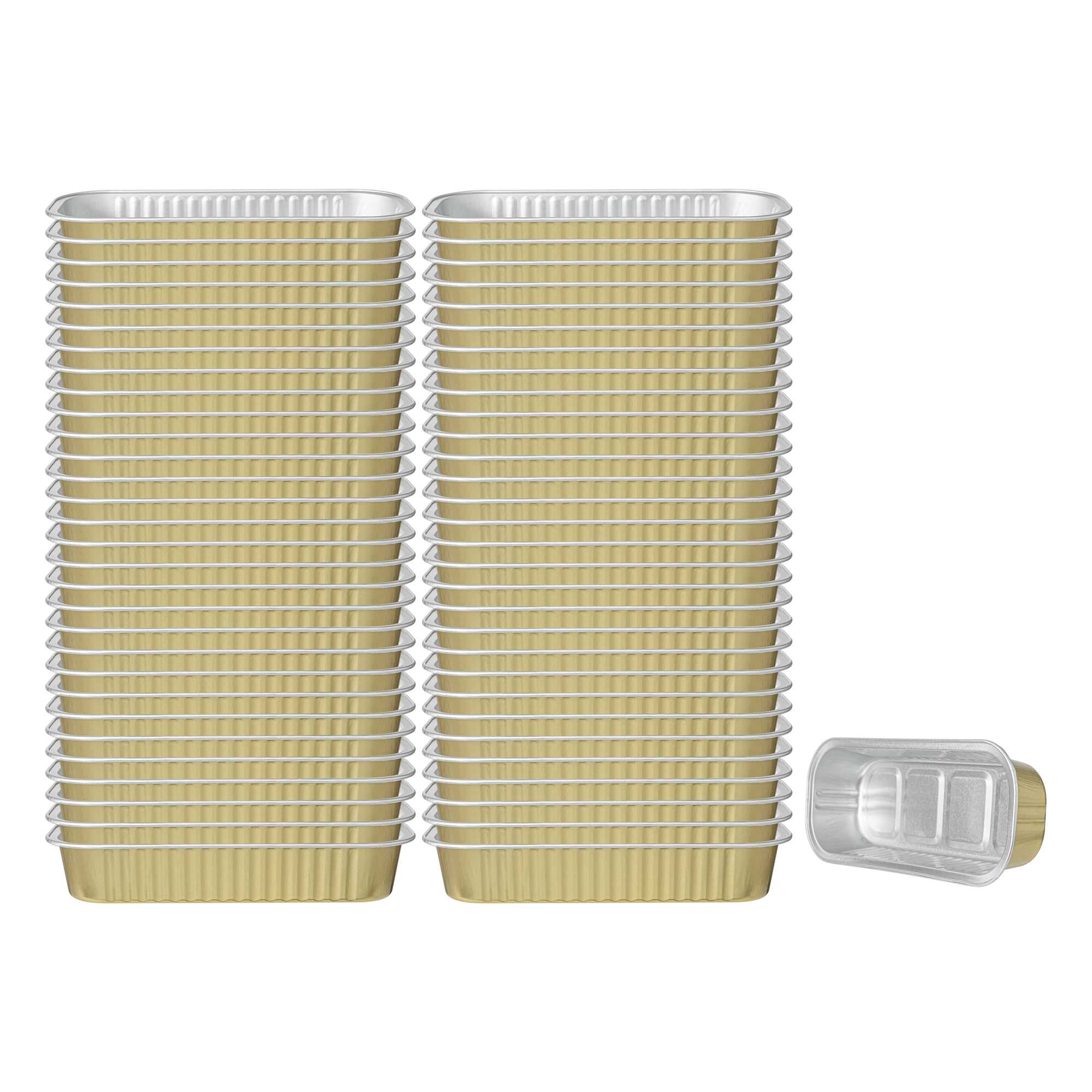 7 oz Rectangle Gold Aluminum Baking Loaf Pan - with Plastic Dome Lid - 6 1/2" x 2 1/2" x 1 1/4" - 1000 count box