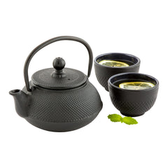 Tetsubin 20 oz Round Black Cast Iron Teapot - 6 1/4