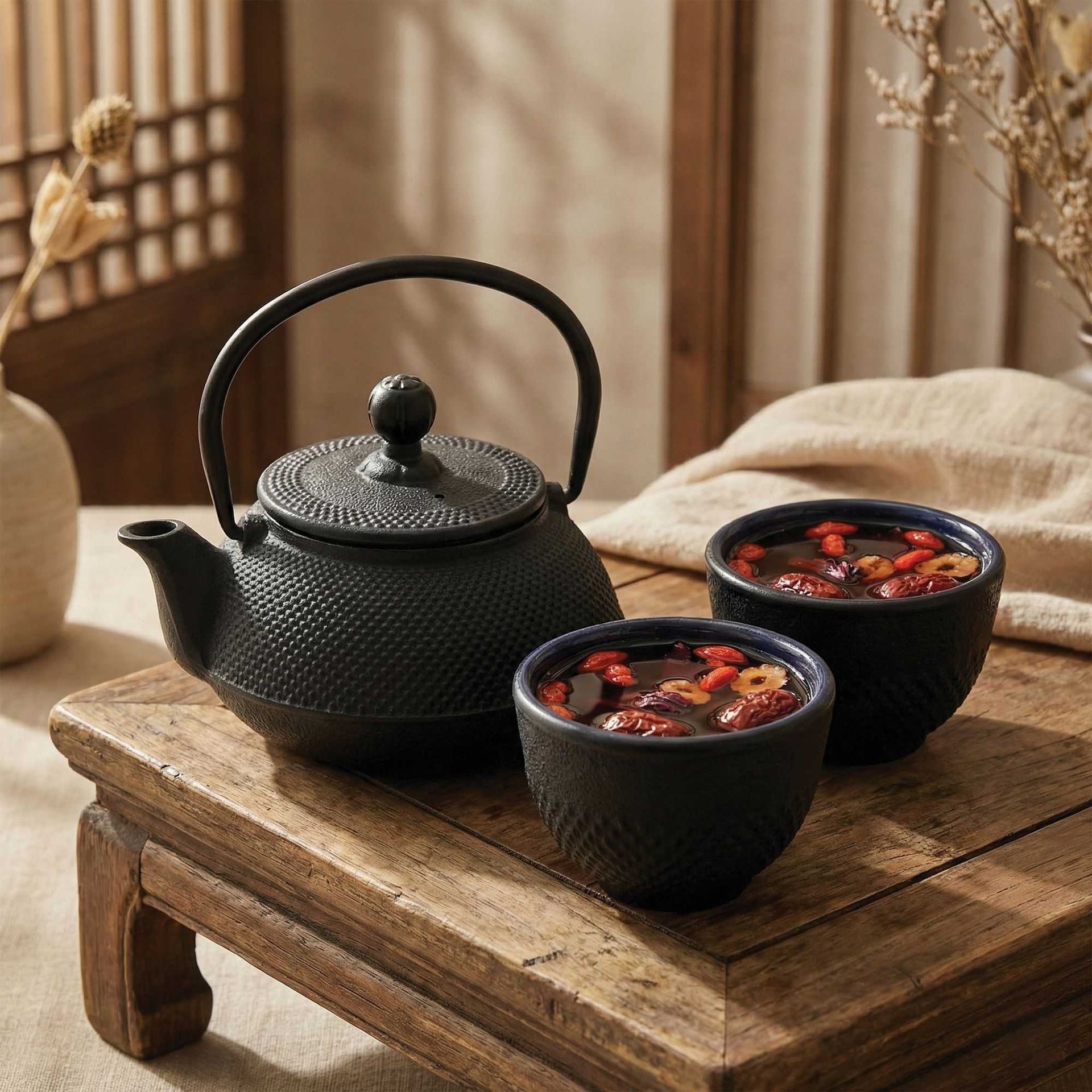 Tetsubin 5 oz Round Black Cast Iron Tea Cup - 3 1/4" x 3 1/4" x 2 1/4" - 2 count box