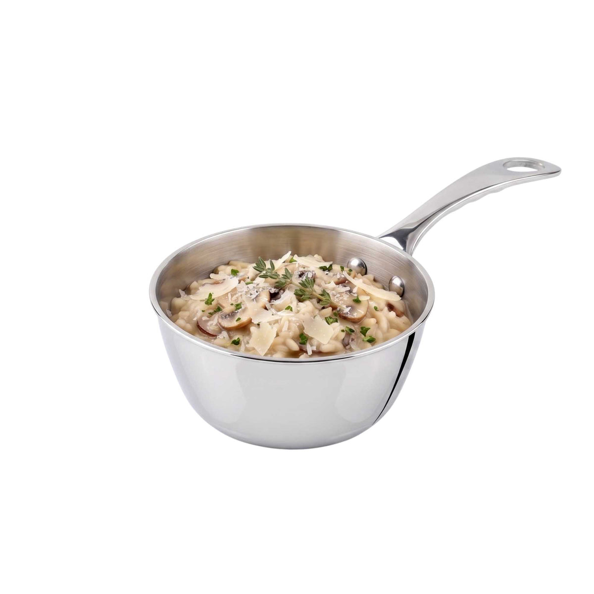 Met Lux Round Silver Stainless Steel Mini Sauce Pan - 7" x 3 1/2" x 2" - 1 count box