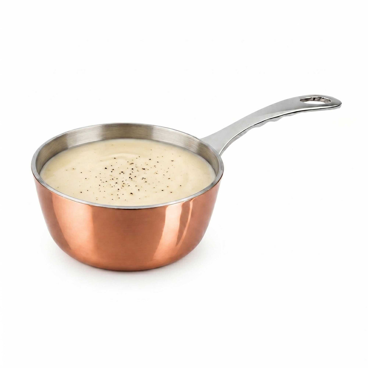 Met Lux Round Copper and Stainless Steel Mini Sauce Pan - 7" x 3 1/2" x 2" - 1 count box