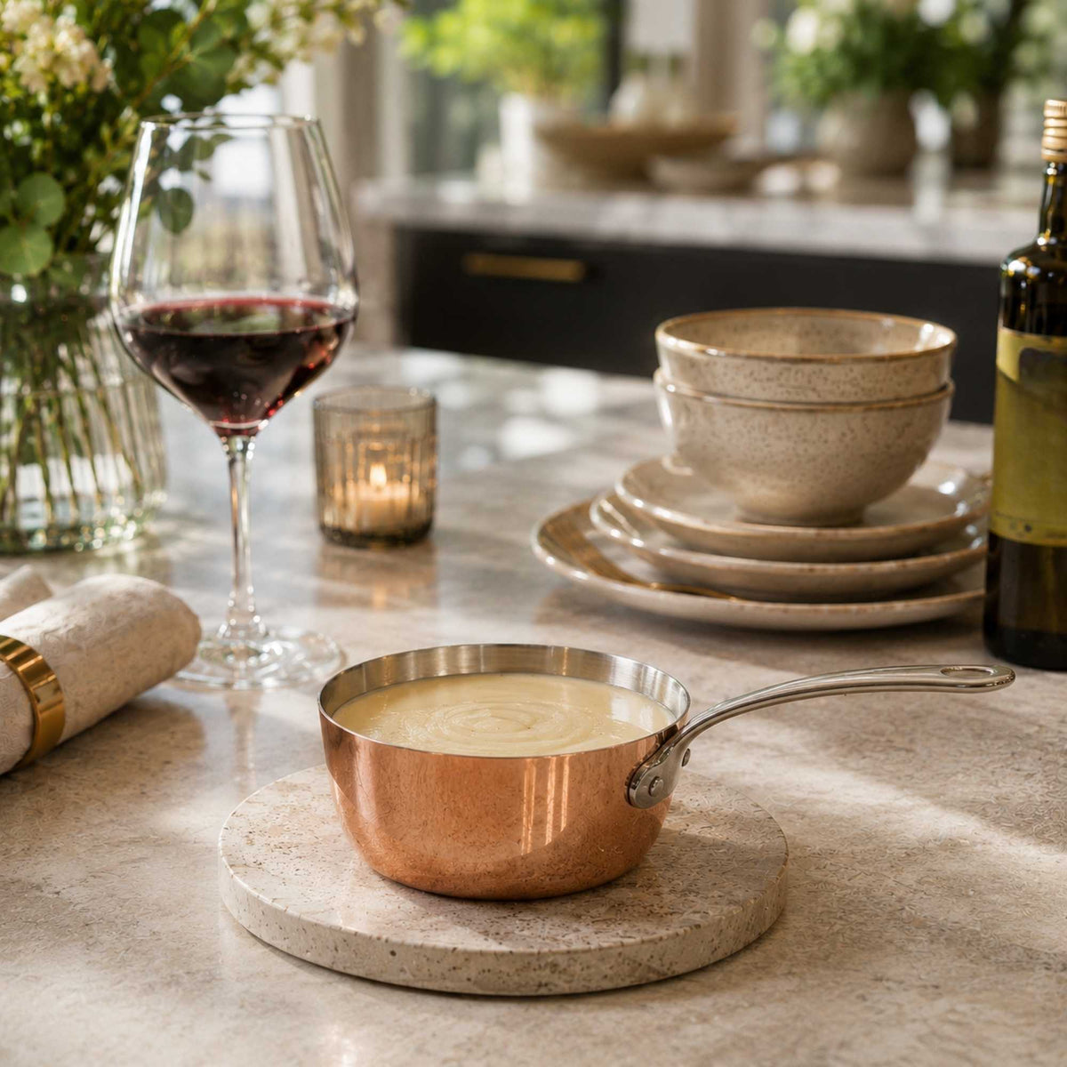 Met Lux Round Copper and Stainless Steel Mini Sauce Pan - 7" x 3 1/2" x 2" - 1 count box