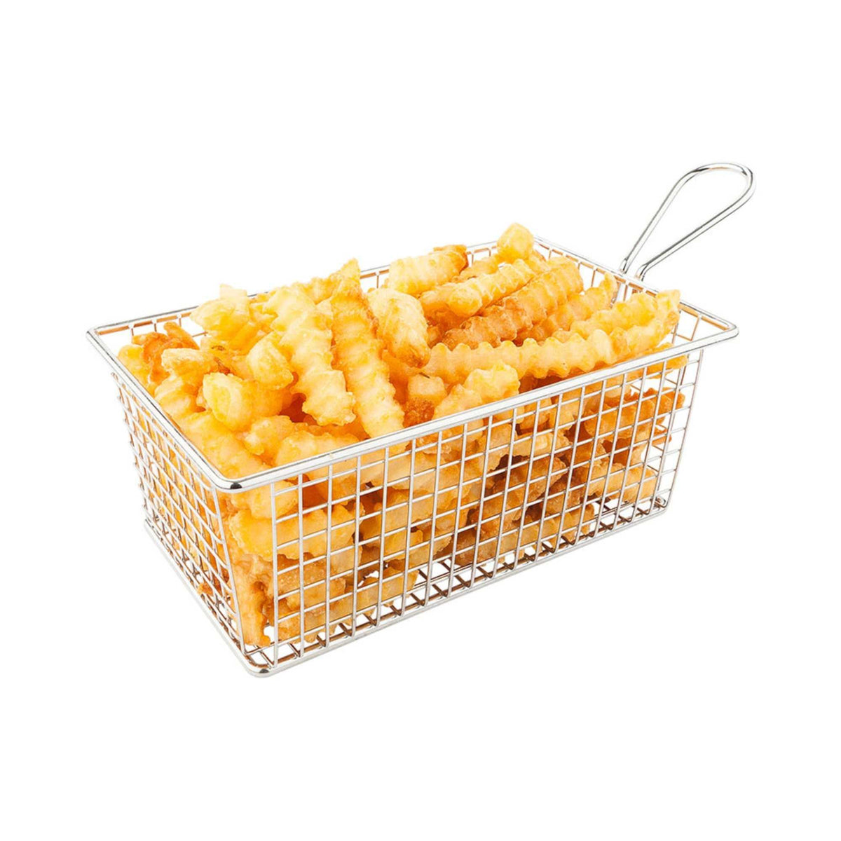 Met Lux Rectangle Silver Stainless Steel Low Boy Fry and Appetizer Basket - 8" x 4 3/4" x 3" - 1 count box