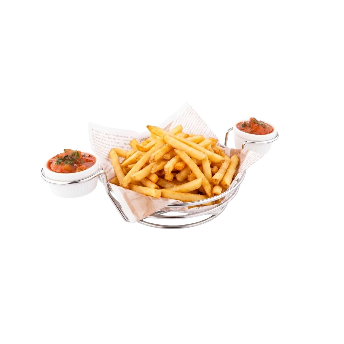 Met Lux Round Silver Stainless Steel Duetto Appetizer and Chip Basket - Double Dipping Sauce Holder - 10 1/4" x 7" x 3" - 1 count box