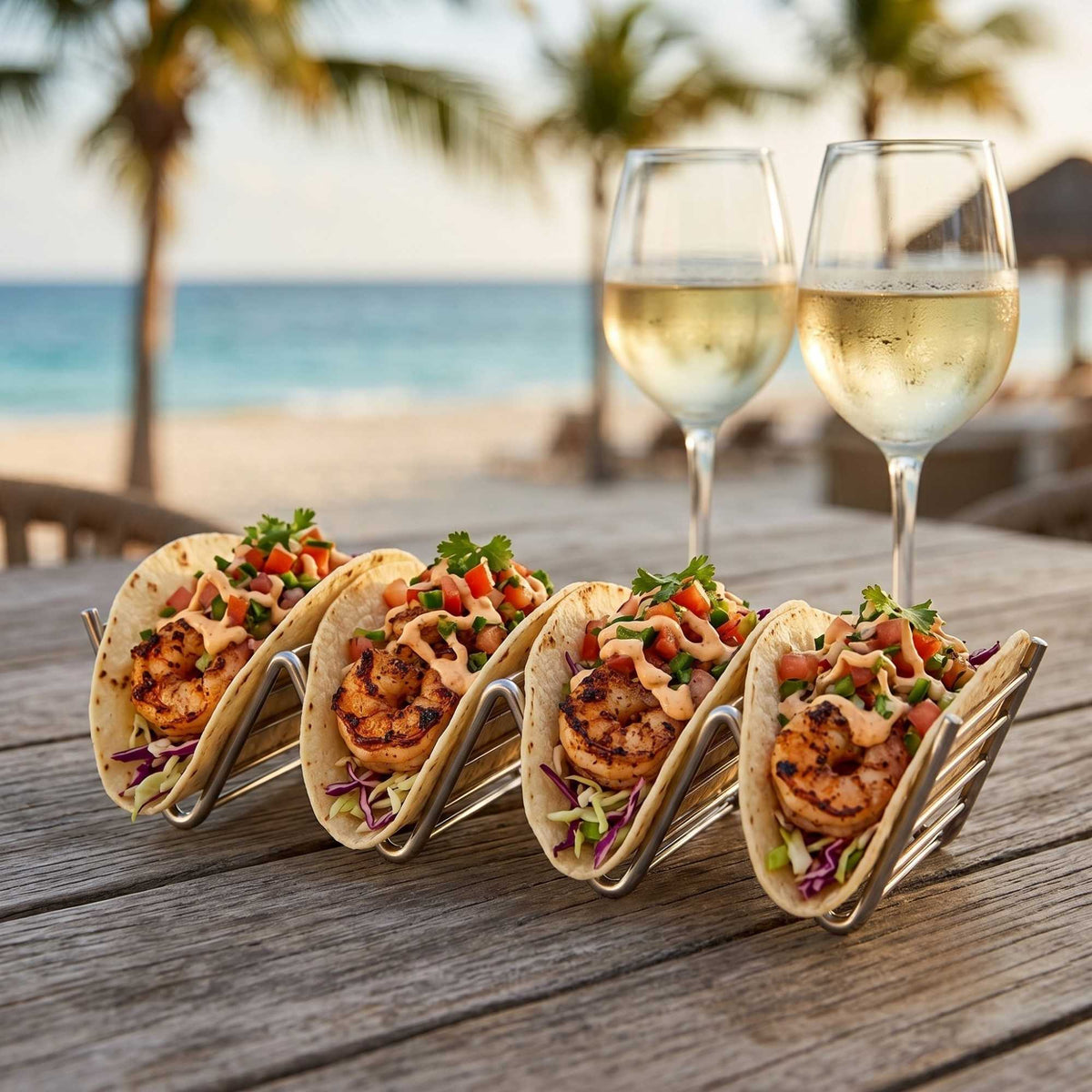 Met Lux Rectangle Silver Stainless Steel Quattro Taco Rack Stand - 4 Tacos - 7" x 2 1/2" x 1 1/2" - 1 count box