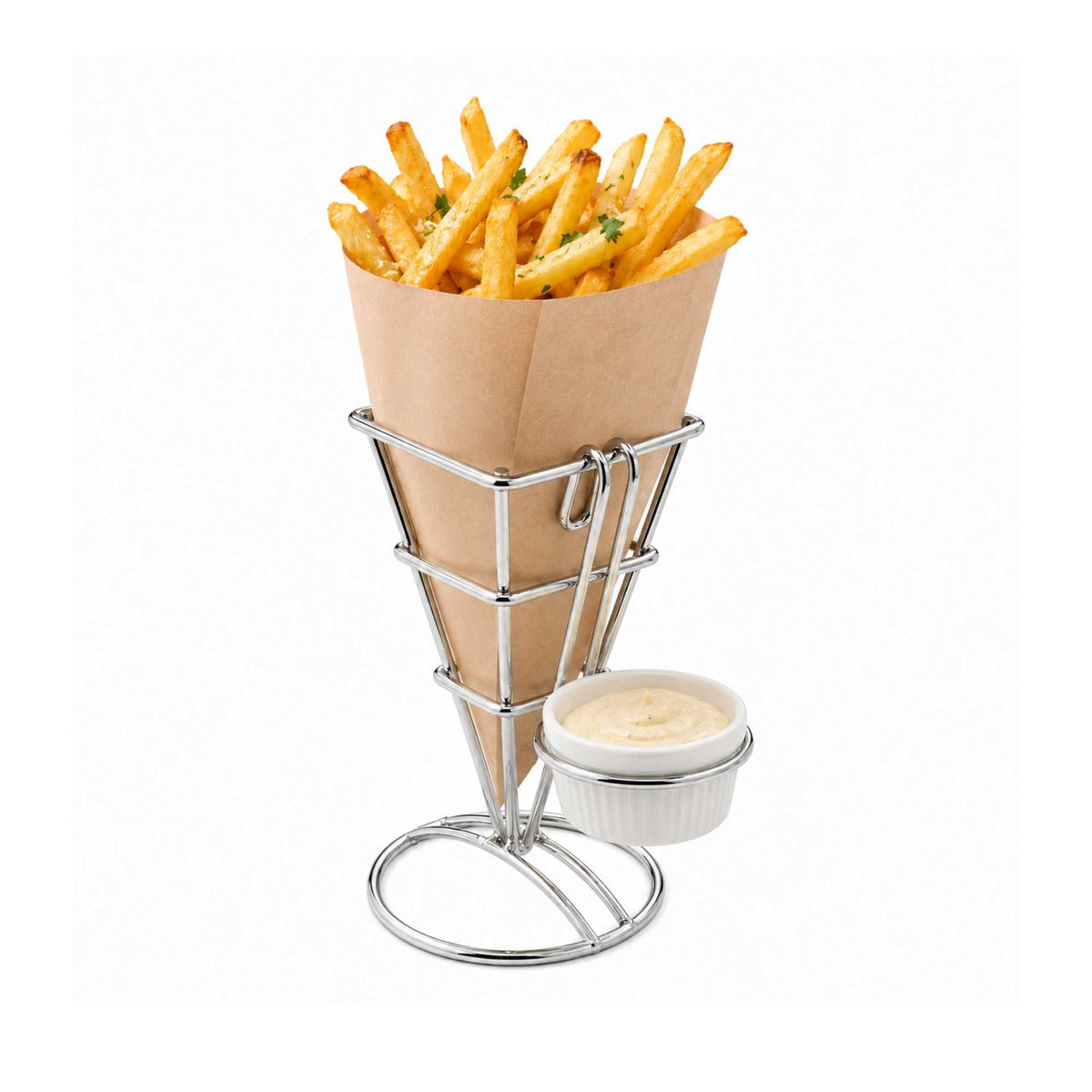 Cone Tek Silver Stainless Steel Diamond Cone Stand - 1 Sauce Holder - 2 1/2" x 2 1/2" x 5" - 1 count box