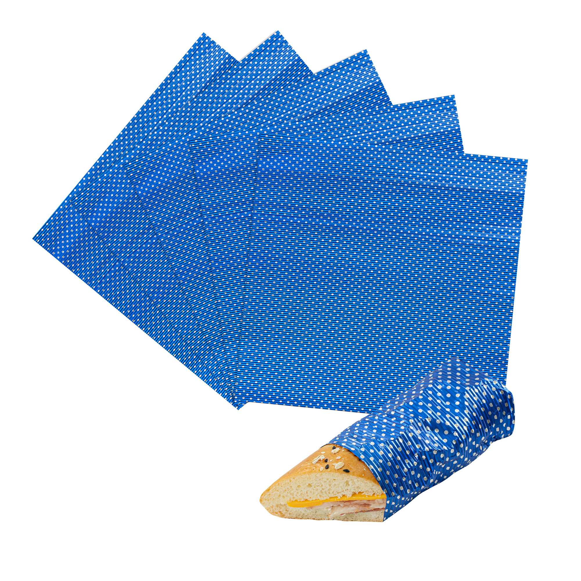 Foil Lux Royal Blue Aluminum Wrap and Basket Liner - Ripple, Polka Dot - 12" x 12" - 500 count box