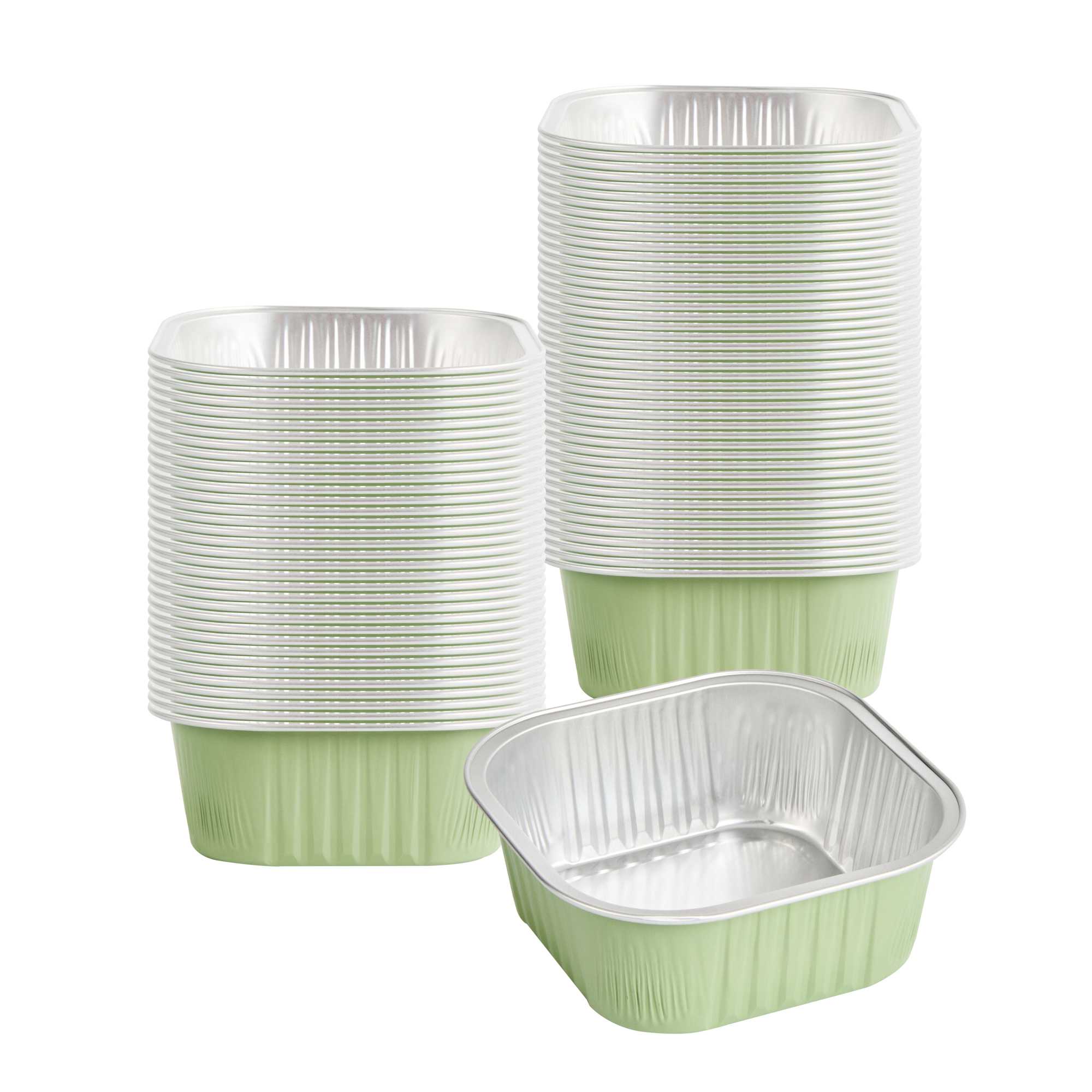 Foil Lux 10 oz Square Pistachio Green Aluminum Baking Cup - 4 1/4" x 4 1/4" x 1 1/2" - 100 count box