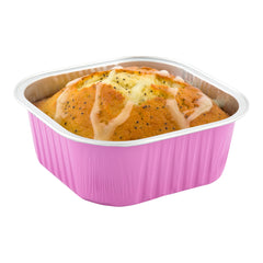 10 oz Square Pink Aluminum Baking Cup - Lids Available - 4 1/4
