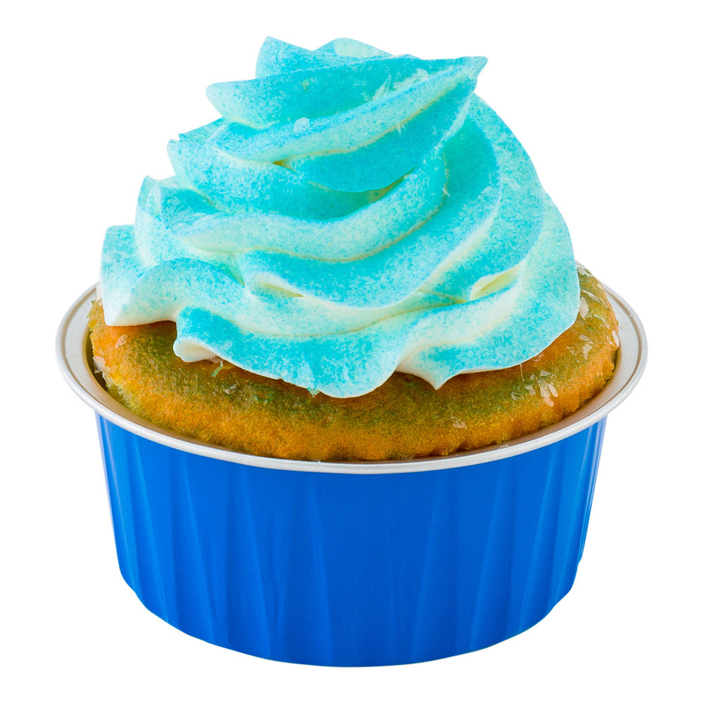 Foil Lux 4 oz Round Blue Aluminum Baking Cup - Lids Available - 3 1/4" x 3 1/4" x 1 1/2" - 100 count box