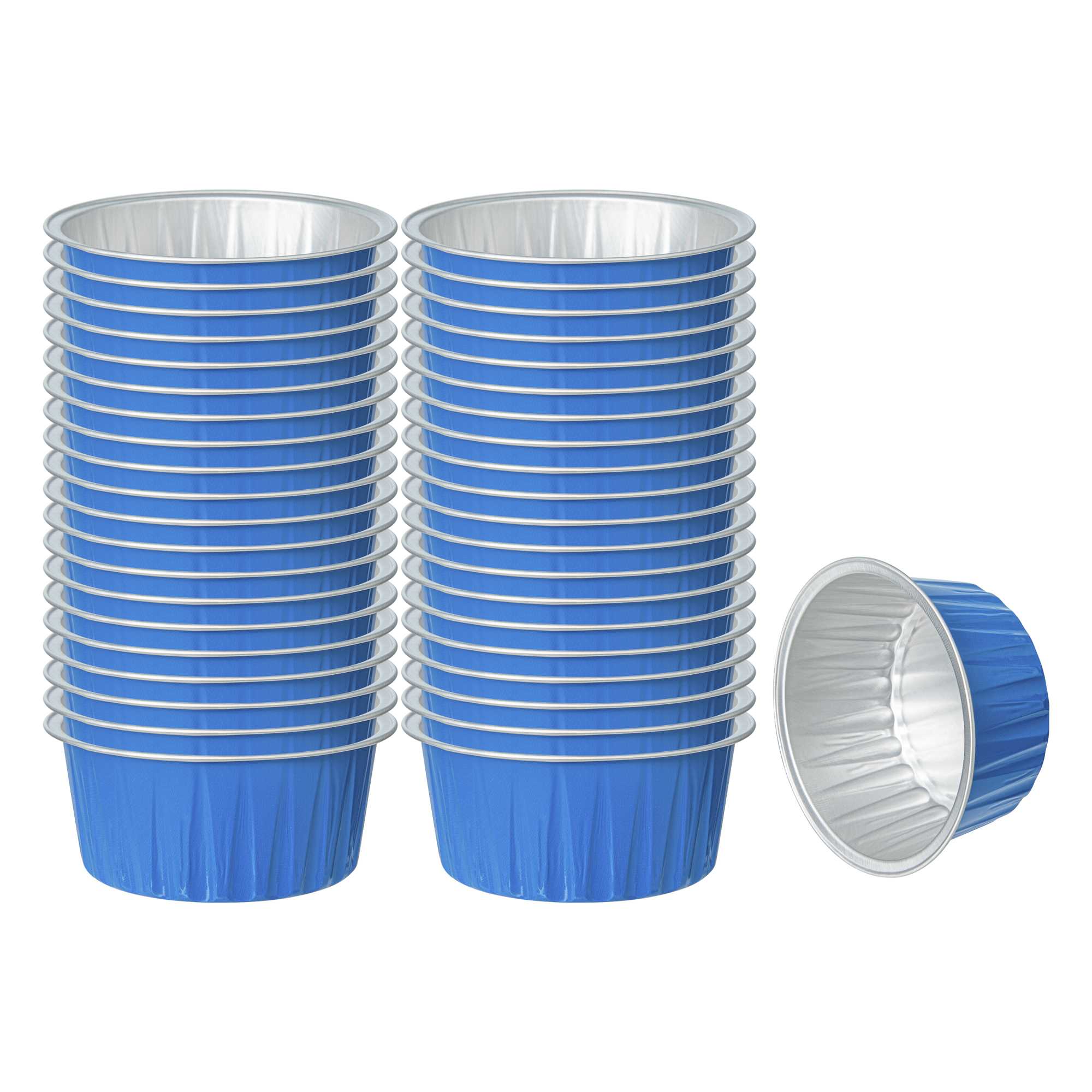 Foil Lux 4 oz Round Blue Aluminum Baking Cup - Lids Available - 3 1/4" x 3 1/4" x 1 1/2" - 100 count box