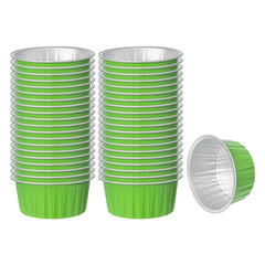 Foil Lux 4 oz Round Lime Green Aluminum Baking Cup - Lids Available - 3 1/4