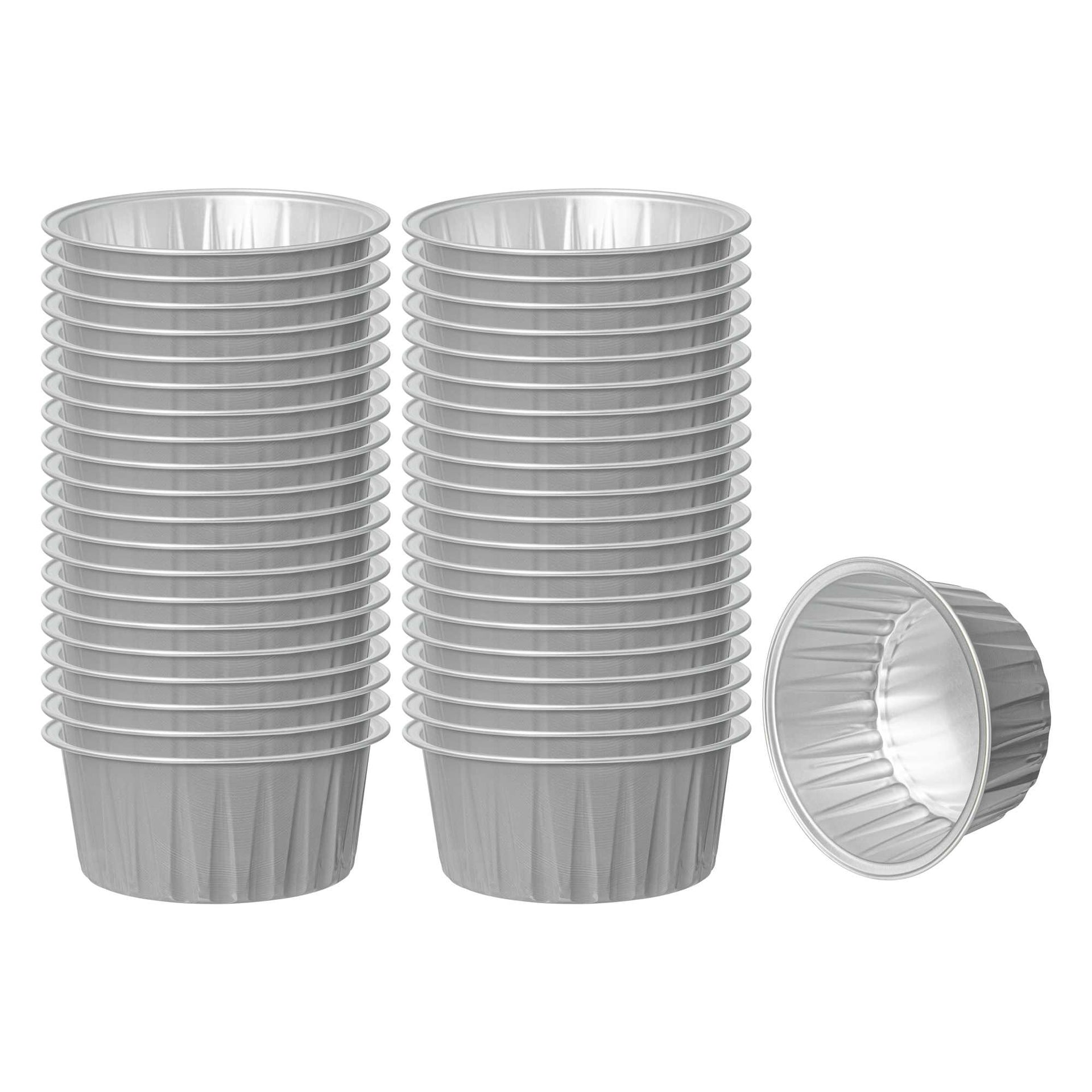 Foil Lux 4 oz Round Gray Aluminum Baking Cup - Lids Available - 3 1/4" x 3 1/4" x 1 1/2" - 100 count box