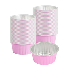 Foil Lux 4 oz Round Pink Aluminum Baking Cup - Lids Available - 3 1/4