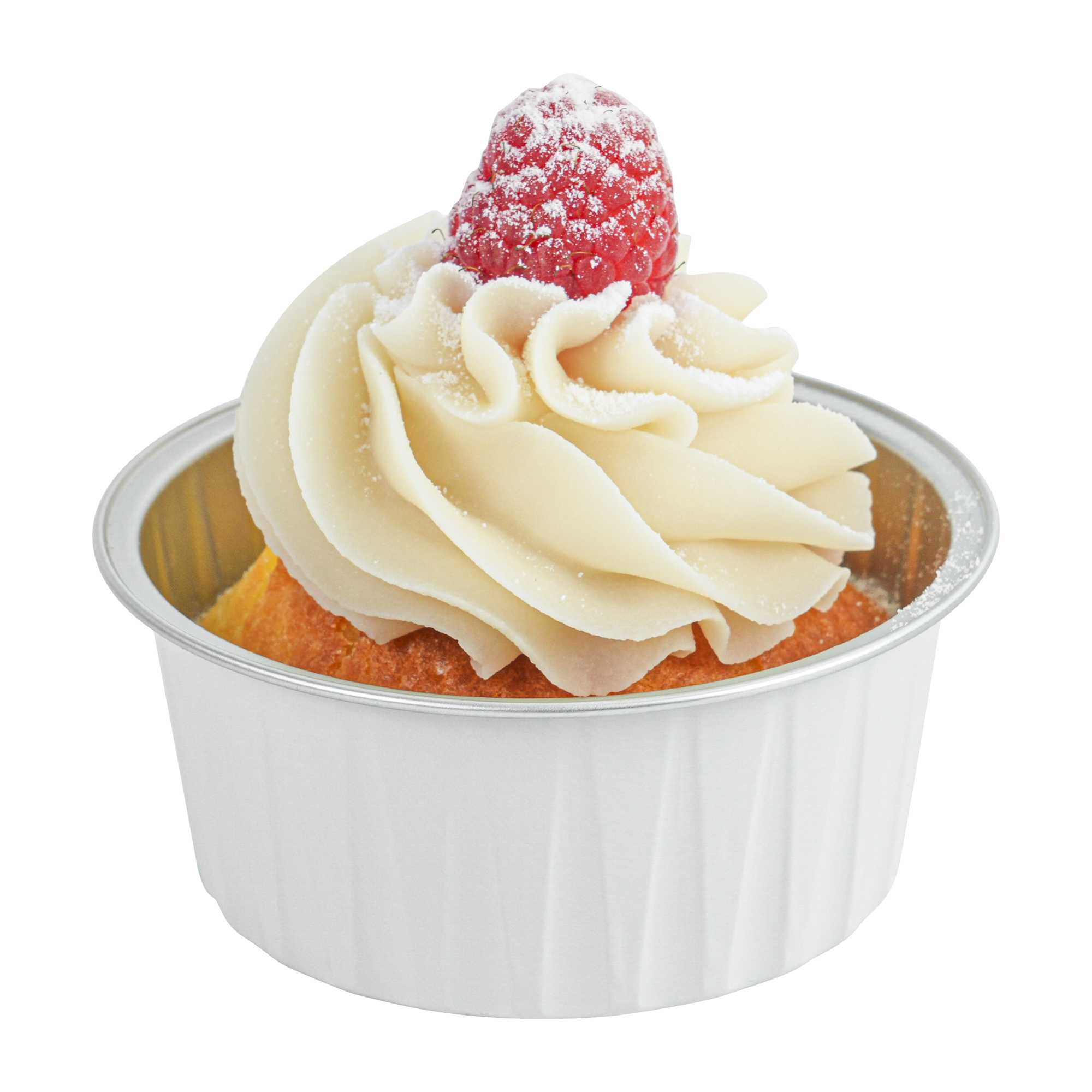 Foil Lux 4 oz Round White Aluminum Baking Cup - Lids Available - 3 1/4" x 3 1/4" x 1 1/2" - 100 count box