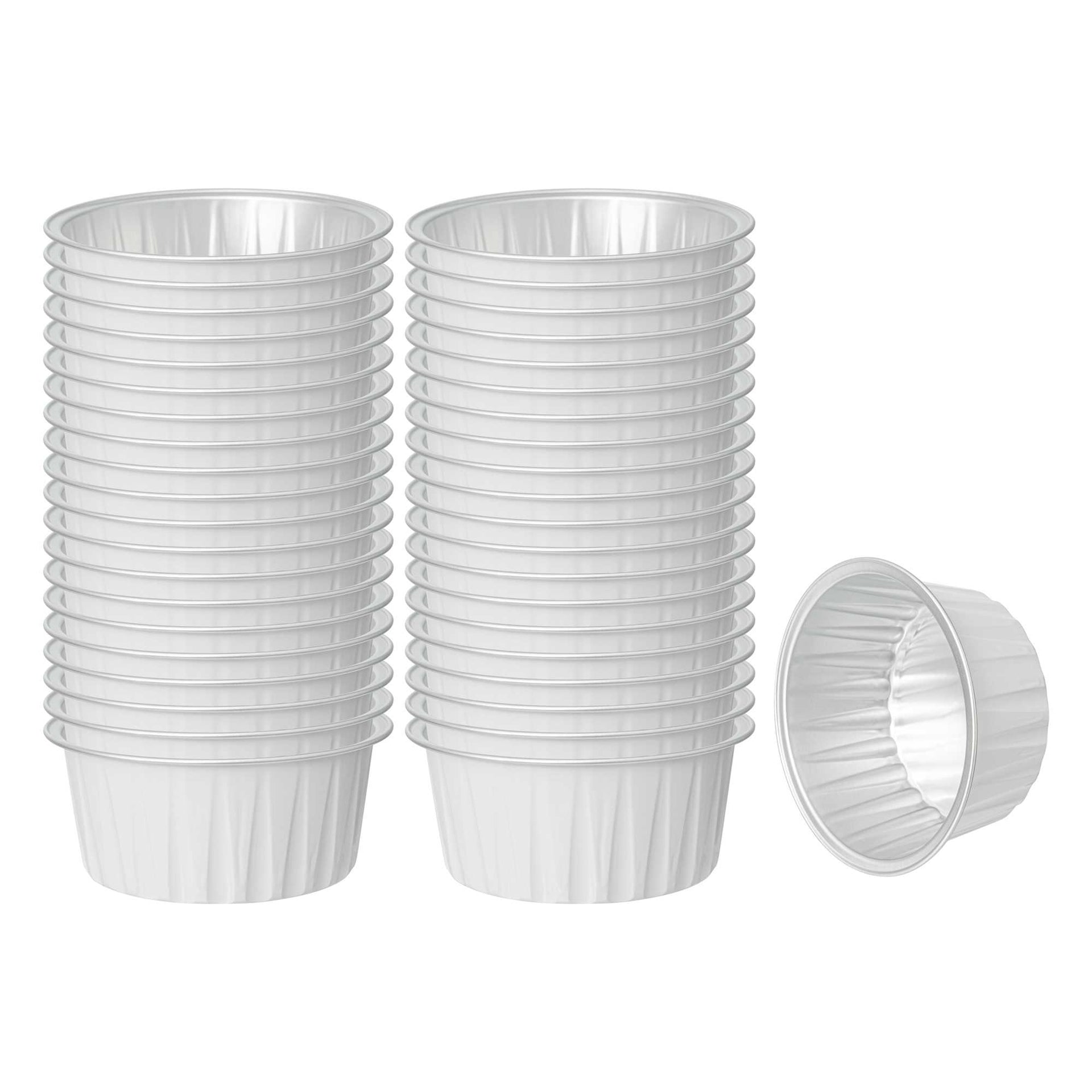 Foil Lux 4 oz Round White Aluminum Baking Cup - Lids Available - 3 1/4" x 3 1/4" x 1 1/2" - 100 count box