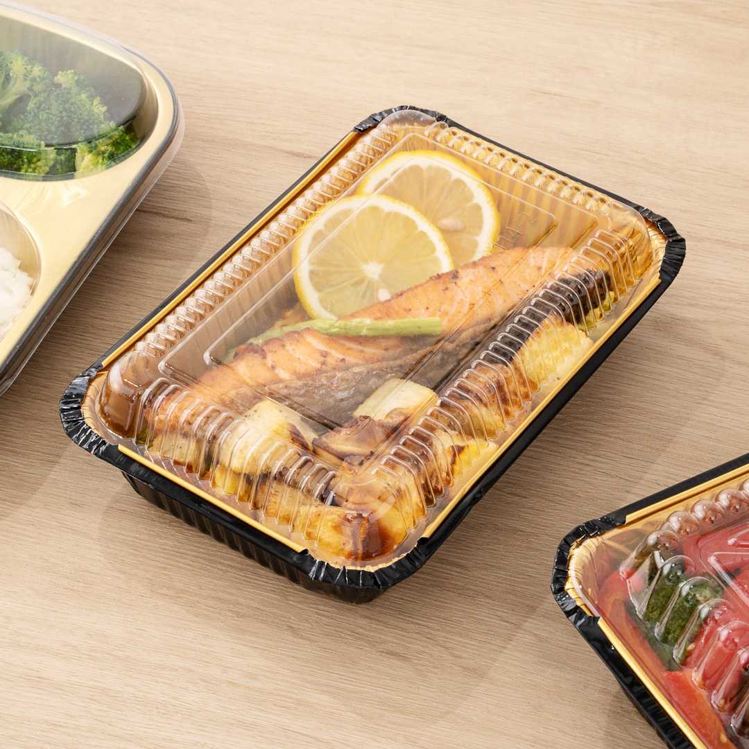 Foil Lux Rectangle Clear Plastic Lid - Fits 27 oz Container - 8" x 5 1/ ...