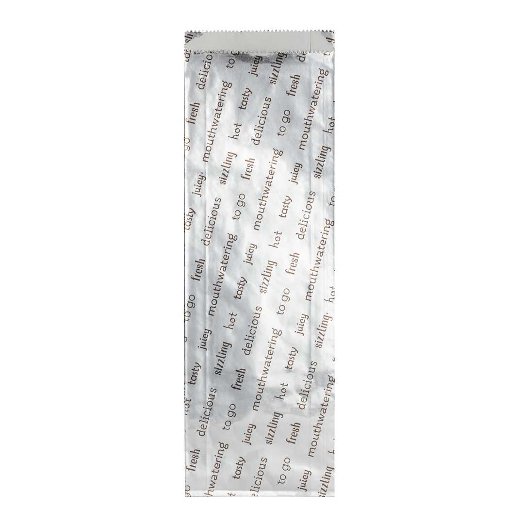 Bag Tek Paper Printed Large Hot Dog Foil Bag - 3 3/4" x 1 1/4" x 12" - 1000 count box