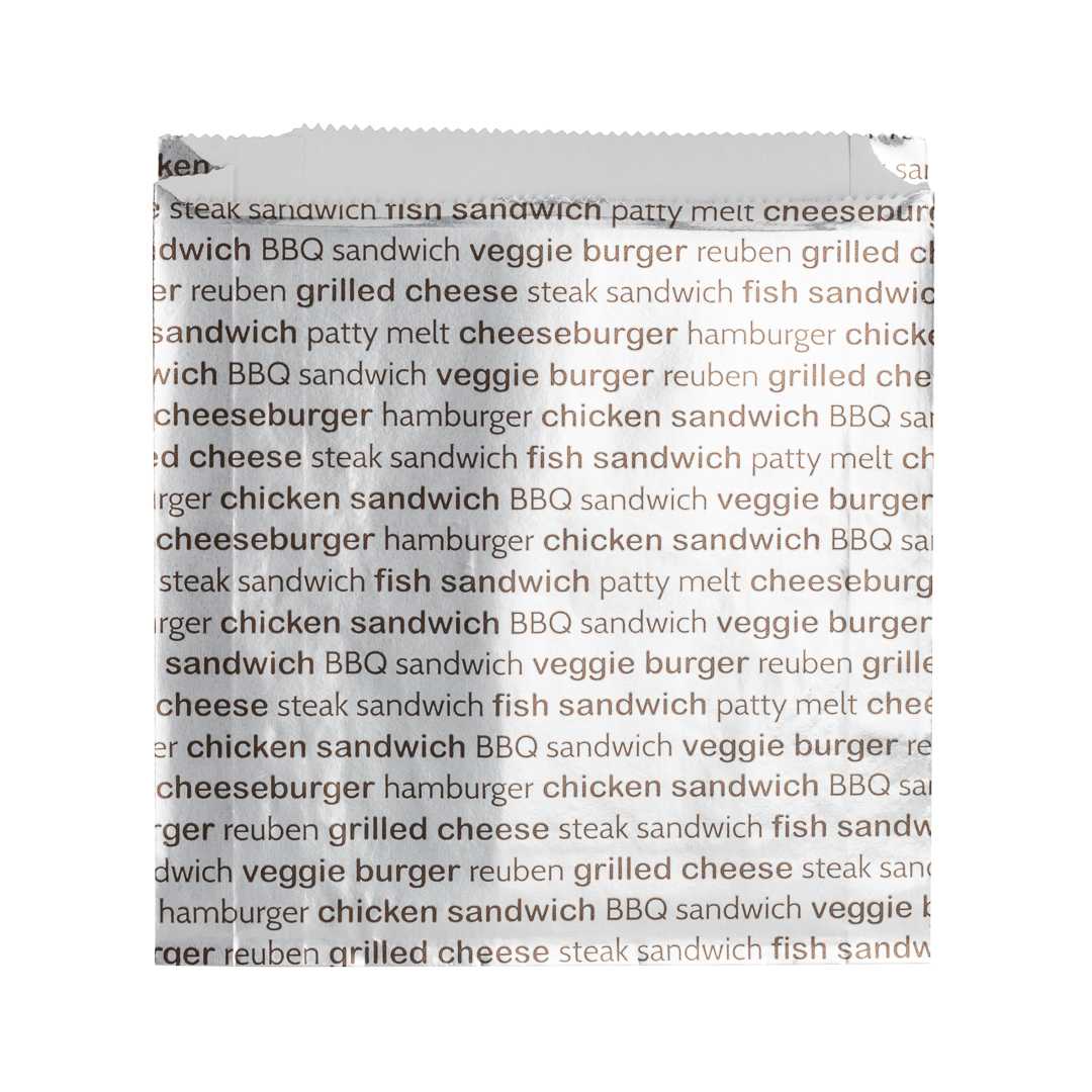 Bag Tek Paper Printed Burger Foil Bag - 6" x 1 1/4" x 6 1/2" - 1000 count box