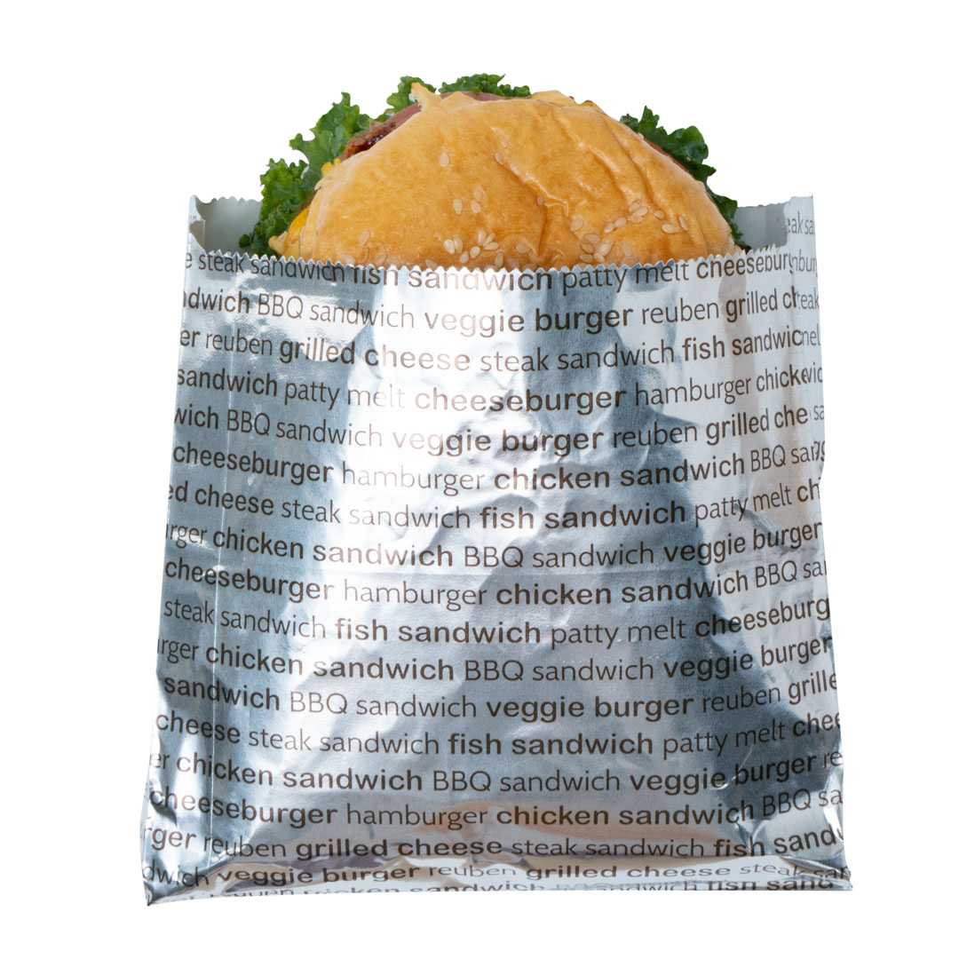 Bag Tek Paper Printed Burger Foil Bag - 6" x 1 1/4" x 6 1/2" - 1000 count box