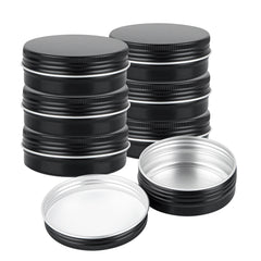 RW Base 2 oz Round Black Tin Container - with Screw Lid - 10 count box