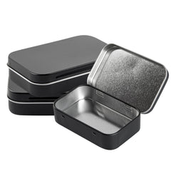 RW Base 4 oz Rectangle Black Tin Container - with Hinged Lid - 10 count box
