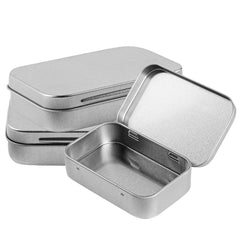 RW Base 4 oz Rectangle Silver Tin Container - with Hinged Lid- 10 count box